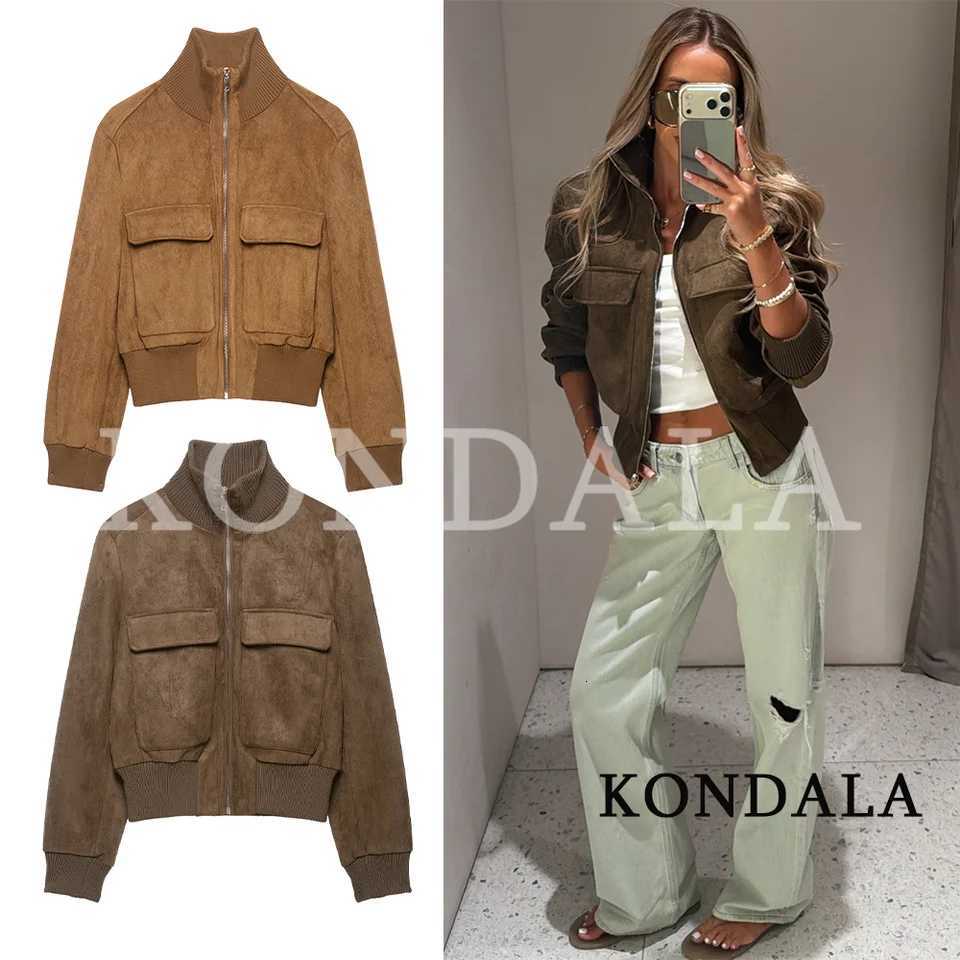 Women's Jackets KONDALA Women Chic Vintage Faux Suede Jacket Stand-Collar Zip-up Field Jacket 2026 Fall Trendy Streetwear Pockets Short Jackets