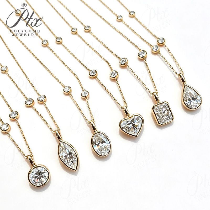 2CT Lab Grown Diamond Pendant Necklace for WomenRound Oval Pear Radiant Marquise Heart Cut Solid 10K 14K 18K Gold Fine Jewelry Gift