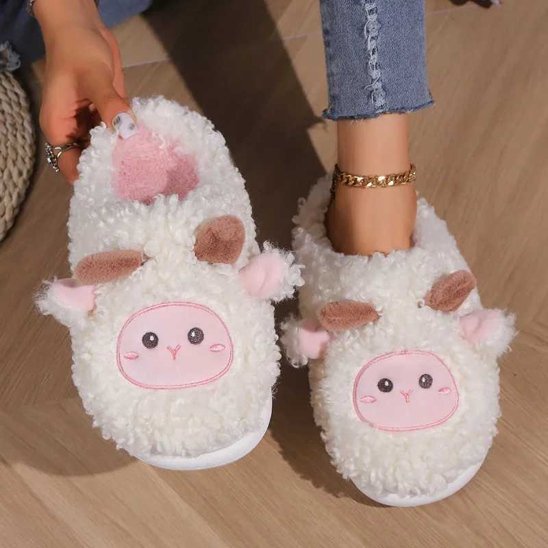 Winter Lovely Little Sheep Slippers For Women Men Cute Lamb Plush Home Sandals Couples Fashion Embroidered Soft Cotton Slides T260922