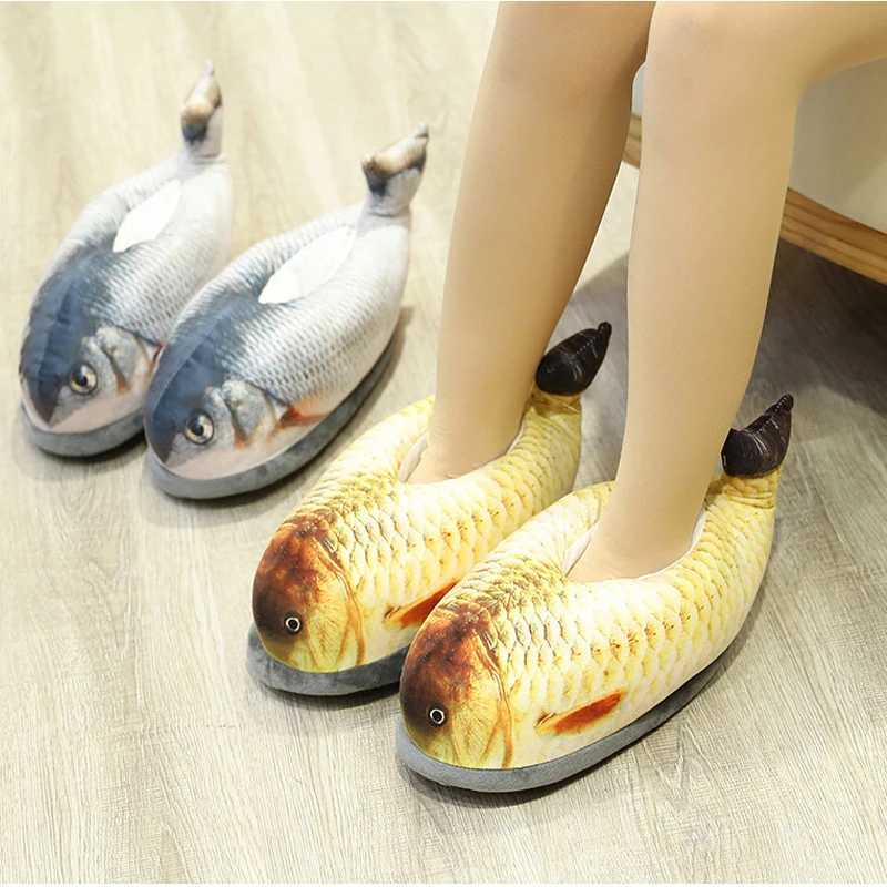 Winter Cotton Slippers For Men And Women Funny Simulation Fish Cotton Slippers Non-Slip Thick-Soled Home Plush Cotton Shoes T260922