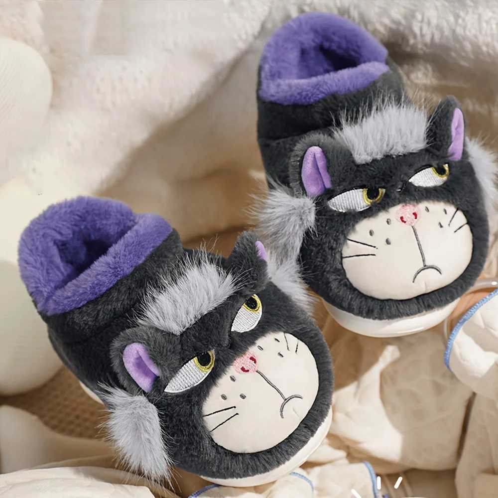 Cute and Cool Cat Thick-Soled Cotton Slippers Women's Winter Indoor Warm Home Slippers Men's Outdoor Full-Back Cotton Shoes Coup T260922