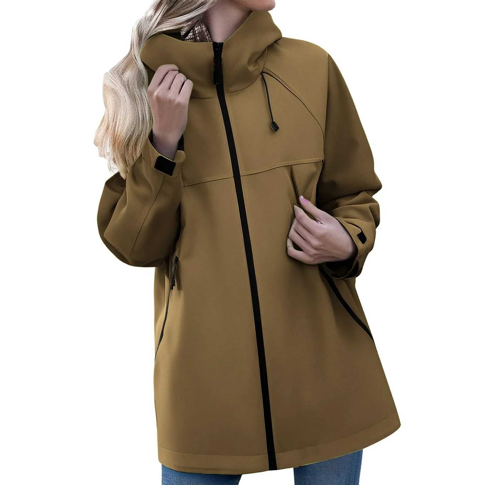 Women's Jackets Women's Zipper Jacket Casual Solid Color Long Sleeved Hooded Outdoor Jacket Coat Windproof and Waterproof Mountaineering J