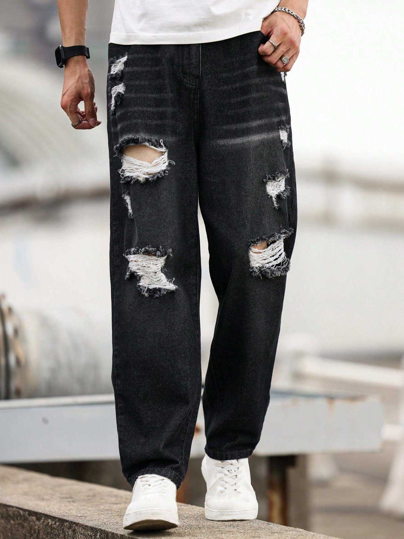Men's Men's Jeans High-Quality Ripped Washed Hip-Hop Loose Jeans T260922