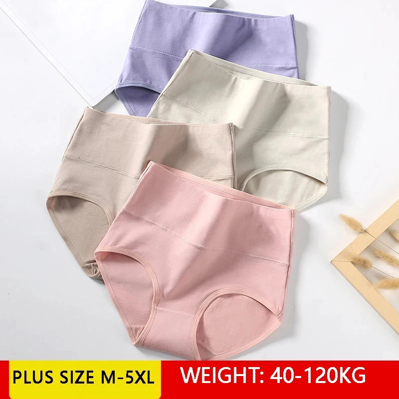 4Pcs High Waist Panties Women Breathable Cotton Underwear Plus Size M-5XL Girls Briefs Sexy Ladies Slimming Underpants 260922
