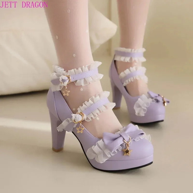 Pumps Women's Shoes Spring and Autumn Style Fashion Shallow Mouth Butterfly-knot Sweet Lolita Lace Party Plus Size 45 260922