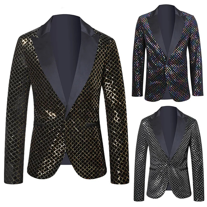 Spring Fashionable Men's Sequined Pearl n Jacket for Men Sequin Plaid Blazer Jacket Fashion Slim Fit One Button Blazers 260921