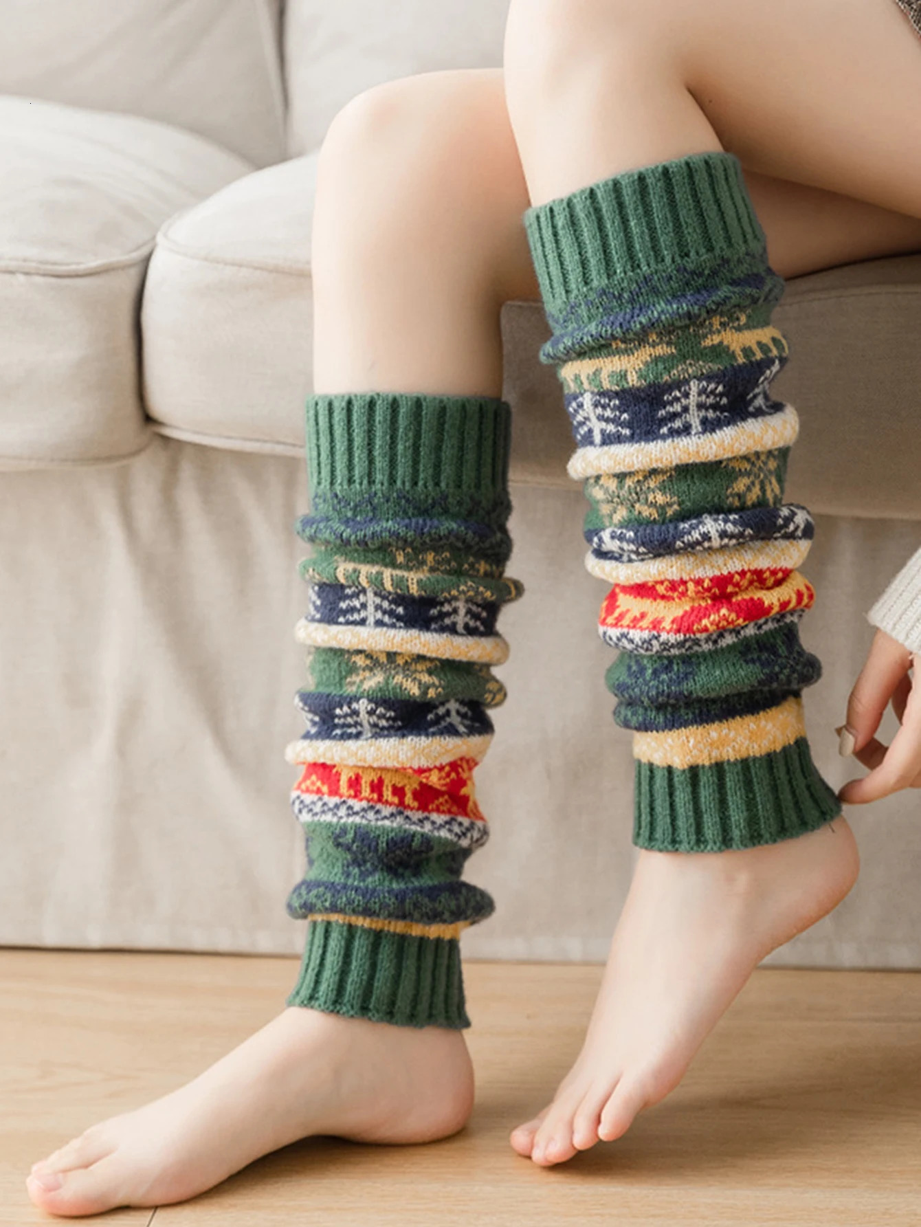fall and winter stocking medium long calf socks leg warmers warm socks Christmas snow knit leg socks 260922