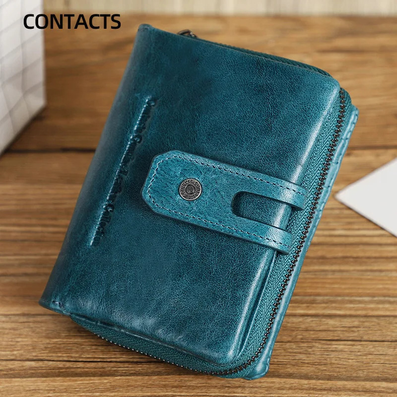 Contacts Genuine Leather Short Wallet Women Fashion Coin Purse Zipper Hasp Card Holder Wallets for purses women 260922