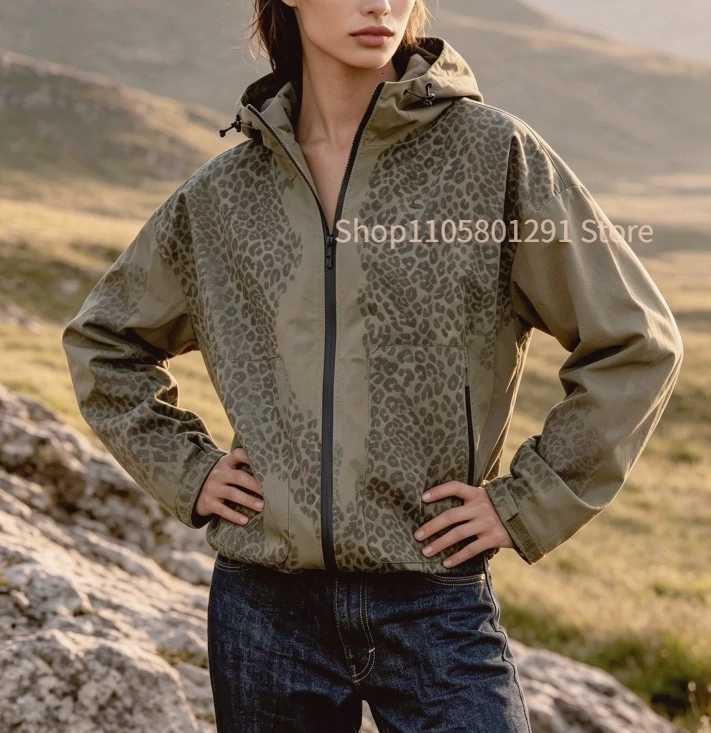 Women's Jackets 2026 New Women WaterReactive ColorChanging Hooded Jacket Leopard Splicing Windbreaker Windproof Outdoor Sports Coat Casual C260