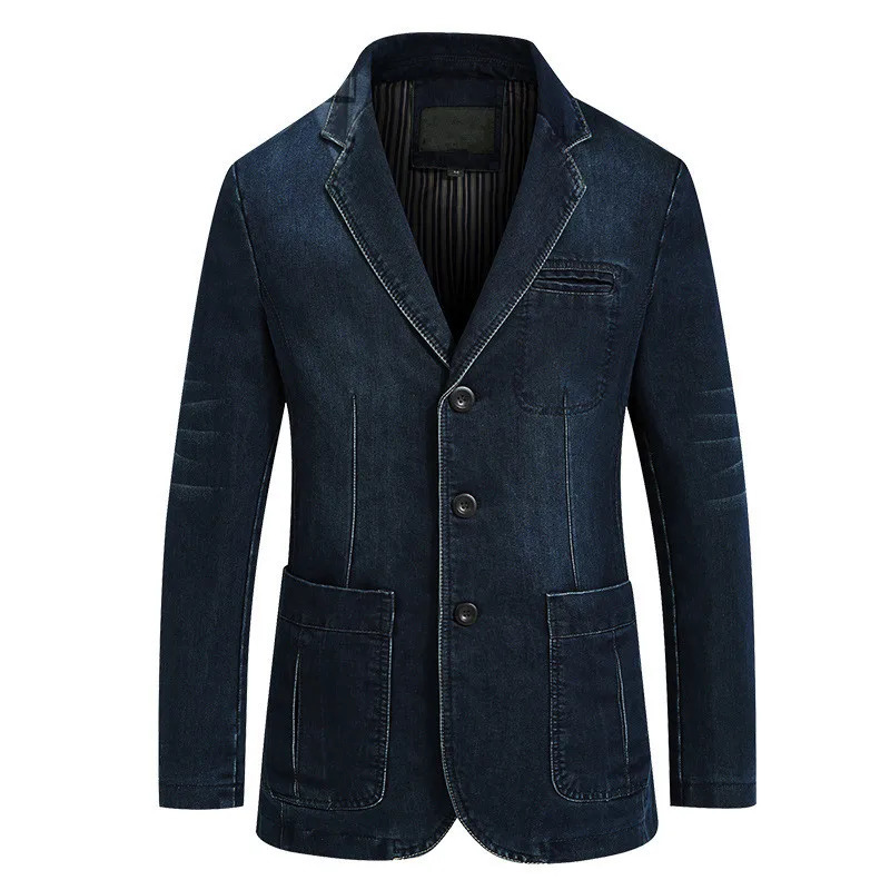Mens Denim Blazer Men Fashion Cotton Vintage Suit Outerwear Male Blue Coat Denim Jacket Men Slim Fit Jeans Denim Blazers Top 4Xl 260921