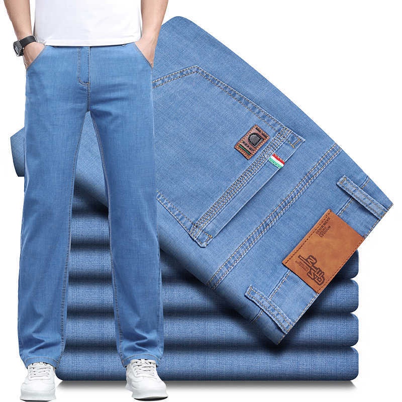 Men's Men's Jeans Summer Thin Jeans Light Blue Straight Leg Casual Denim Pants Breathable Comfortable Business Male Trousers Fashion Daily