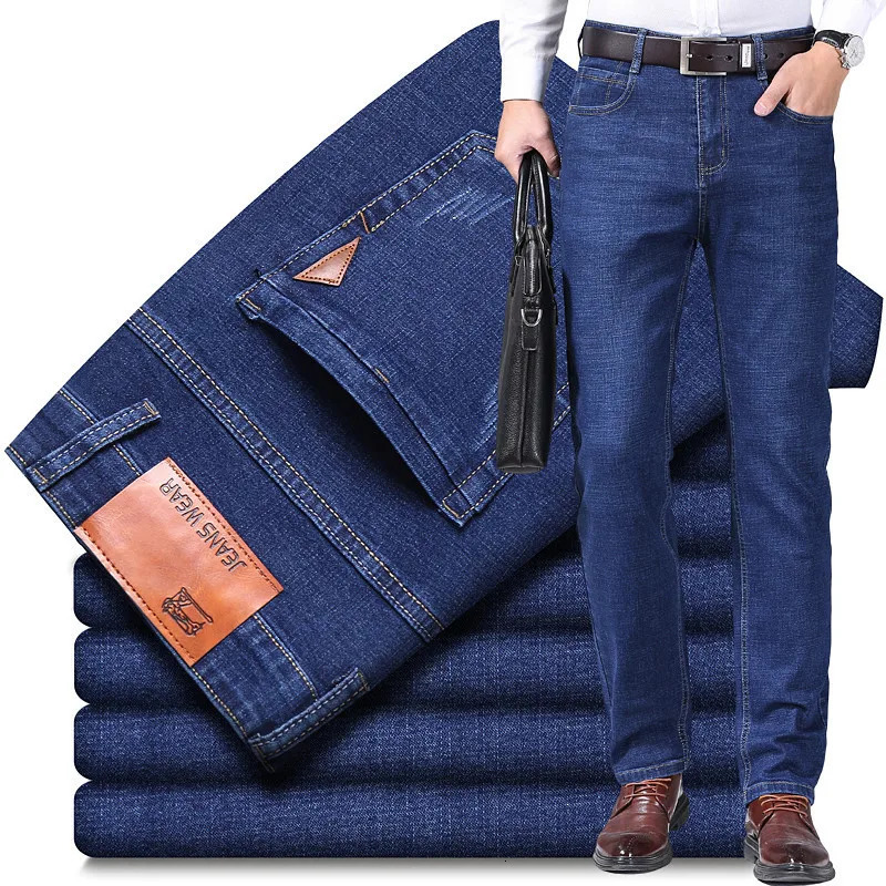 Pantaloni da uomo slim fit leggeri ed elasticizzati, comodi e morbidi, pantaloni in denim casual dritti alla moda da lavoro, abbigliamento maschile