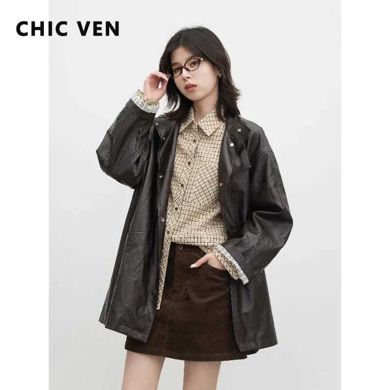 VEN New CHIC Women Mid-length Faux Leather Coat Solid Loose Casual Streetwear Female PU Jacket Motorcycle Spring Autumn 2026 C260921