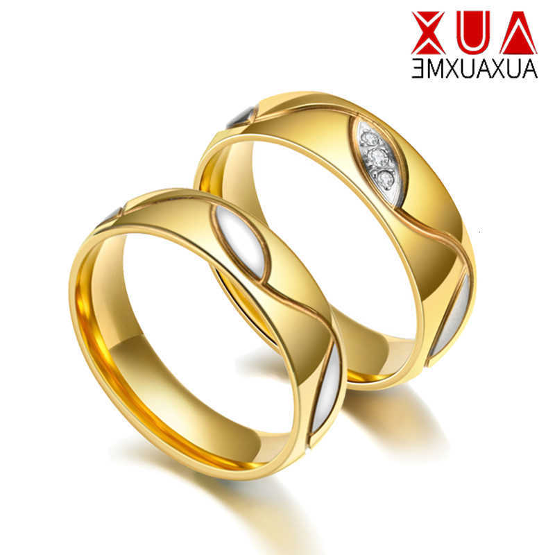 Auxauxme Band Rings Golden Wedding Rings High Quality Stainless Steel Couple Jewelry for Women Men Zirconic Ring Engagement GiftsT260922