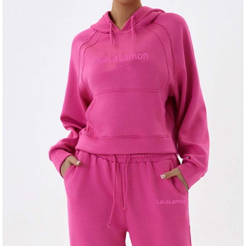 L4518-UU Vêtements de sport décontractés brodés pour femmes, sweat-shirt à capuche confortable, ensemble de pantalons de survêtement à jambes lar