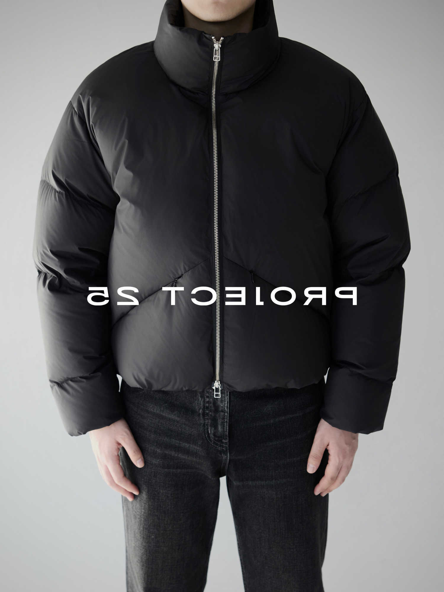 25 Men's PROJECT Down Parkas Men's Lightweight 90% White Duck Down Jacket 3-Defense Heat Storage Warmth Loose Stand Collar Short Down Coat