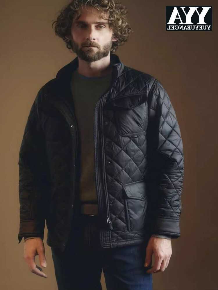 Down Parkas Classic Retro Men's Argyle Males Parkas Outerwear Stand Collar Multi Pocket Autumn Winter Zippers Jacket Warm Daily Casual Overcoat