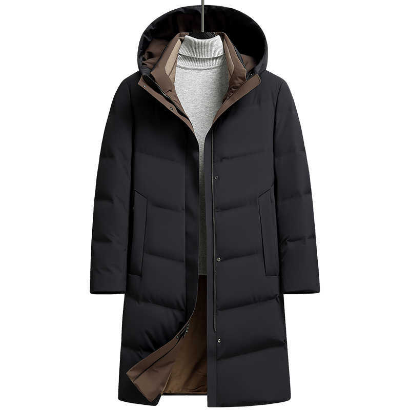 Men's Men's Down Parkas Casual Mid-Length Warm Hooded Duck Down Jackets 2025 Winter Outwear Windproof Puffer Coats Thicken Padded Tops Clo