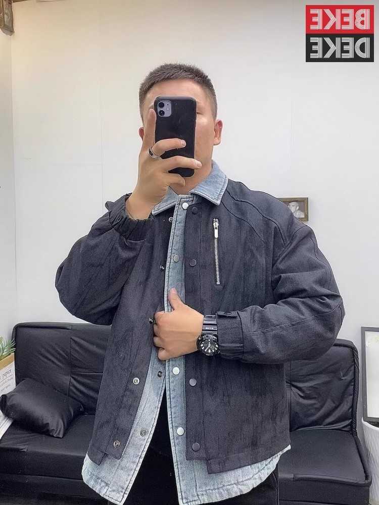New Parkas Men's Winter Down Mens Denim Spliced Fake Two Piece Jacket Casual Outside Streetwear Thick Warm Down Jacket Loose Fit Patchwork Coat