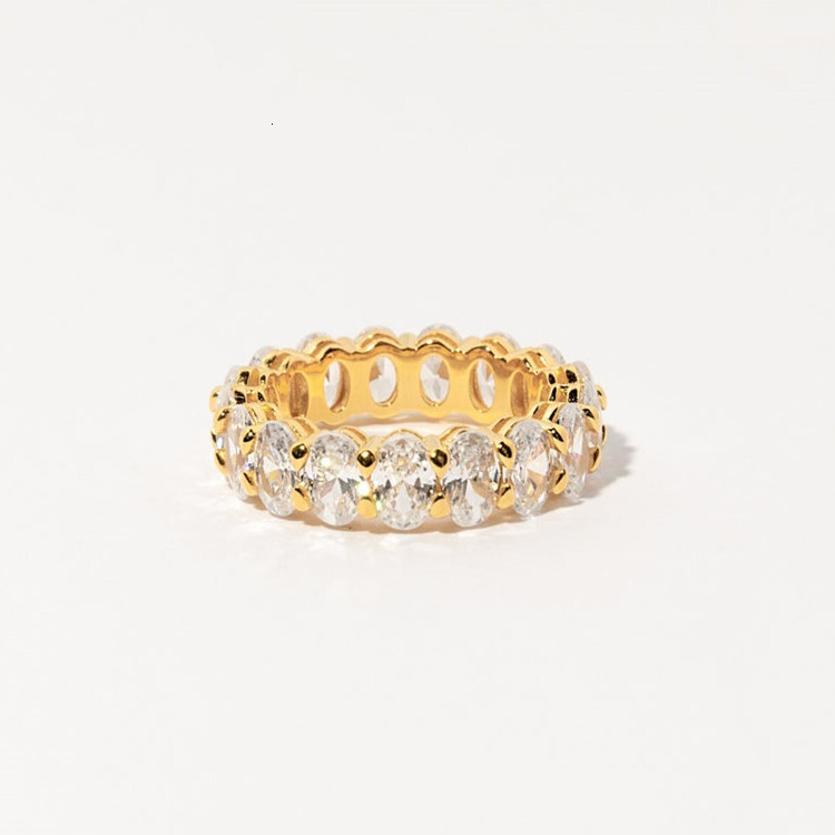 Ins Style Diamond Ring Elegant 925 Sterling Silver Gold Plated Classic Oval Eternity Engagement Wedding Band Ring