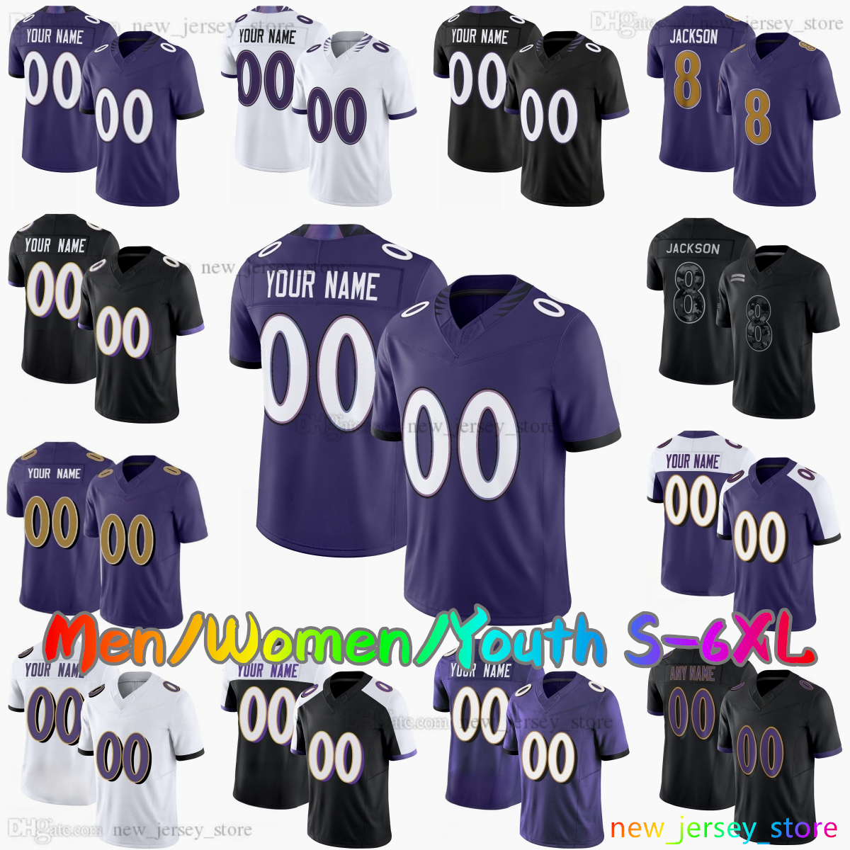 2026-27 New 8 Lamar Jackson Football Jersey 4 Zay Flowers 0 Roquan Smith 14 Kyle Hamilton 22 Derrick Henry 89 Mark Andrews 91 Trey Hendrickson Custo