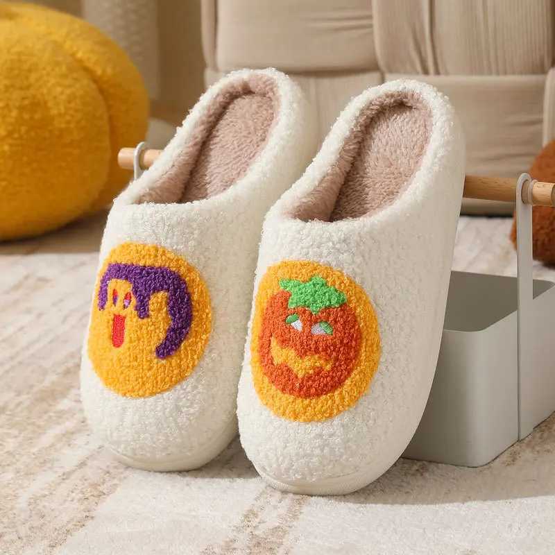 Halloween Cartoon Pumpkin Furry Indoor Slippers Women Winter 2026 Warm Plush Home Slippers Cute Cartoon Couple Cotton Slides T260922