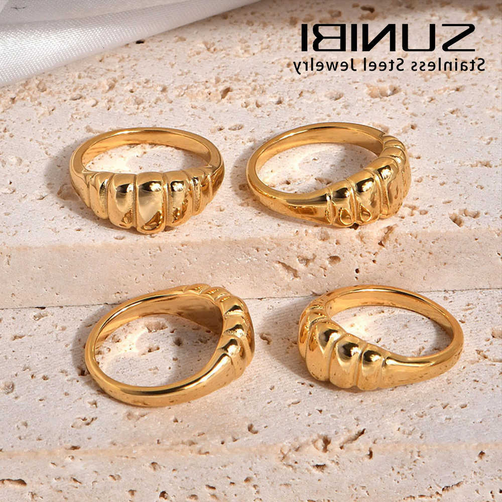 High-Quality Band Rings Stainless Steel Ring for Women Waterproof Gold Color Textured Ring Girl Gift Fashion Jewelry Wholesale DropshippingT260922