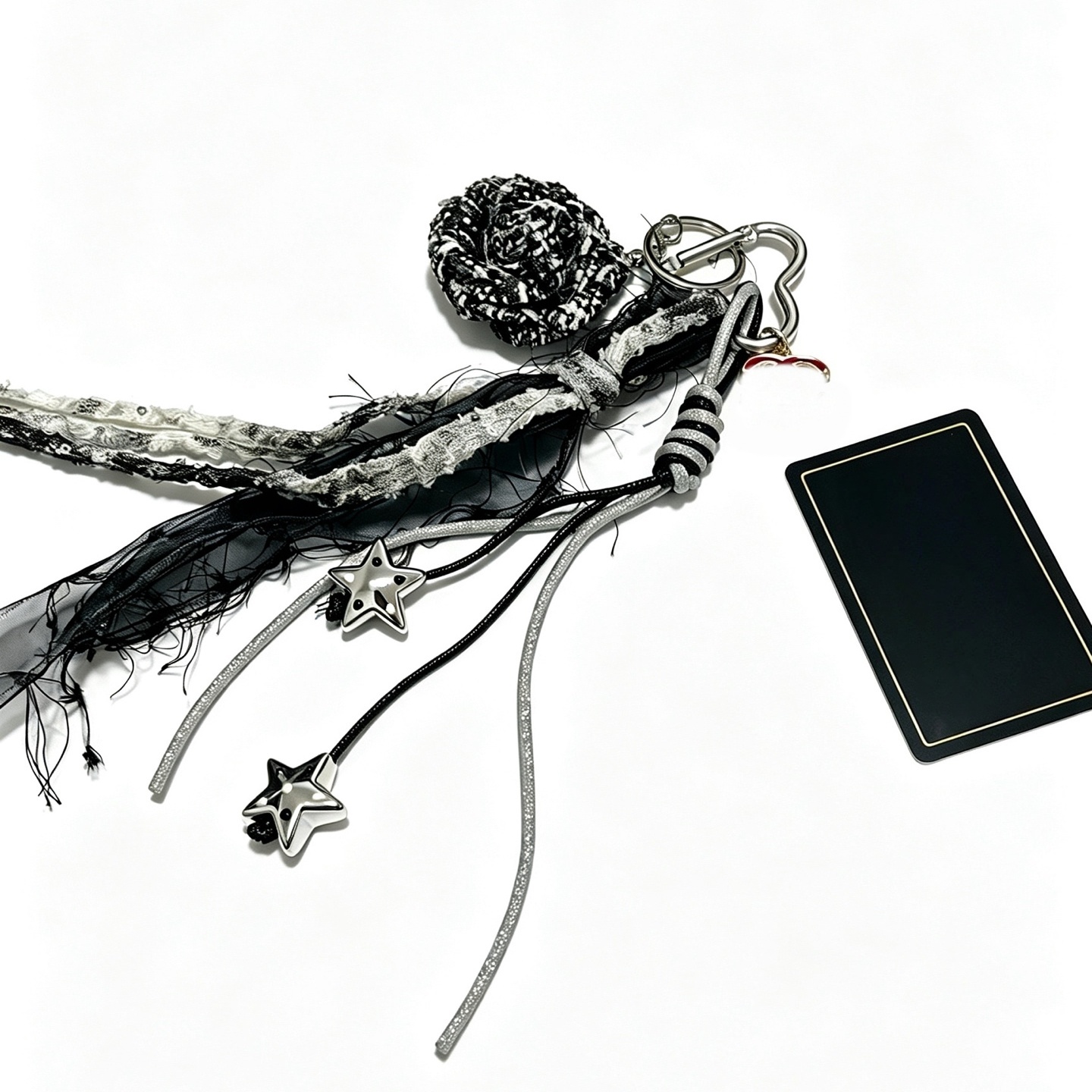 Luxury designer Fashion Tassel Bag Charm Keychain Silver Star Pendant Tweed Ribbon Bag Ornament Handmade Key Ring Accessories For Women Handbag Deco