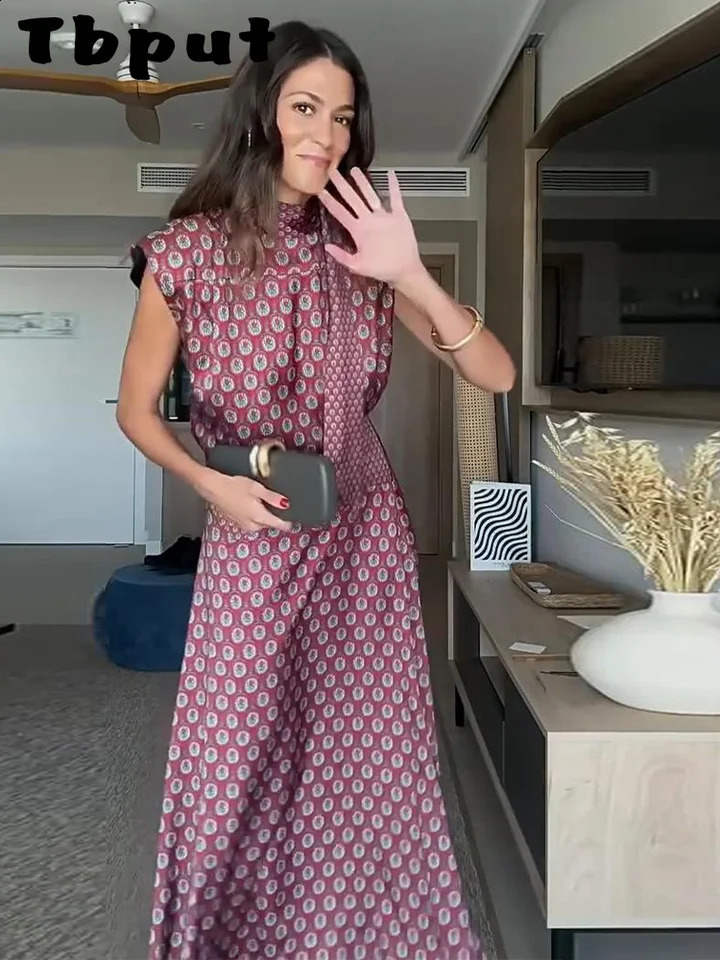 Elegant Printed Womens Vest Skirts Suit Sleeveless Top ALine Long Skirts Lady Set 2026 Summer Autumn 2 Pieces Set Women 260921