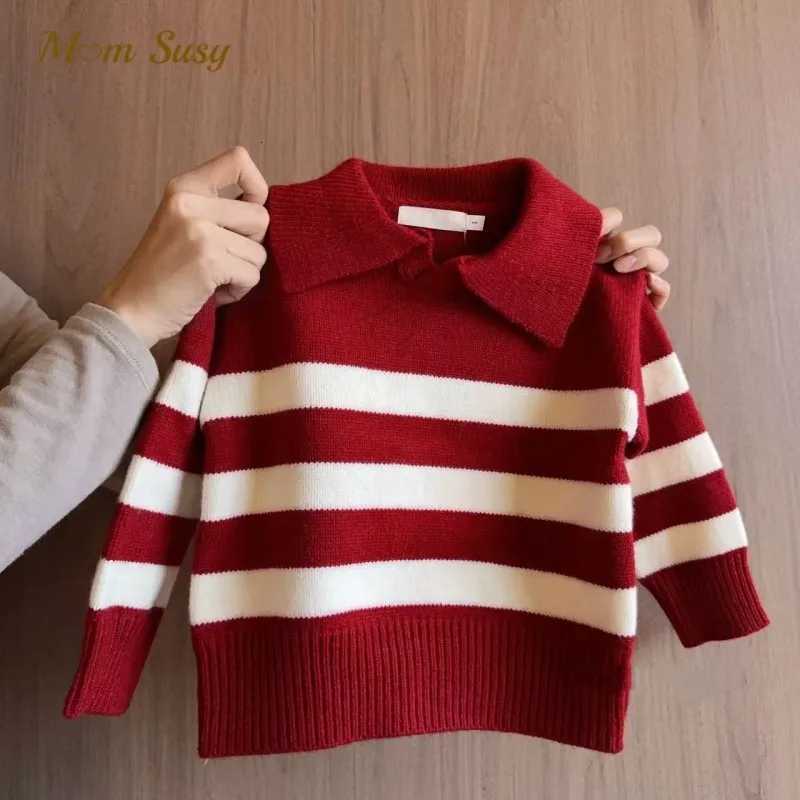 Christmas Pullover Boy Baby Girl Striped Sweater Warm Infant Toddler Child Knitted Collar Pullover Top Xmas New Year Baby Clothes 1-7Y C260921