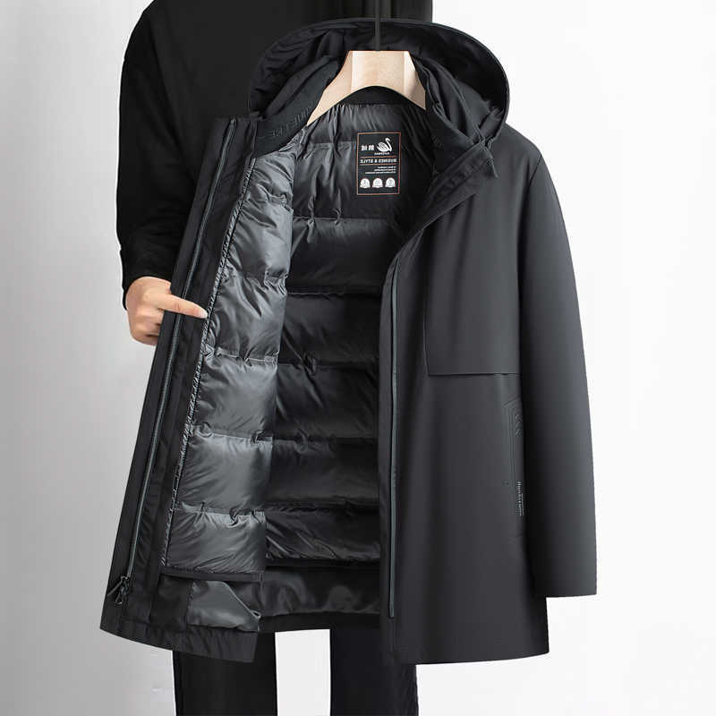Down Parkas Tops Warm Men's 90% Goose Down Jacket Men's Winter Business Casual Detachable Liner Hooded Puffer Coat Outwear Windproof Padde
