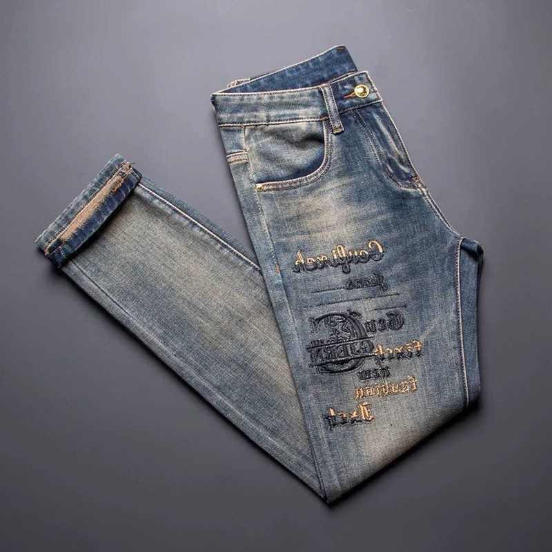 New Men's Jeans Spring/Autumn Fashion Trendy Printed American Retro Straight Leg Jeans Men's Casual Sports High Quality Stretch Denim Pant