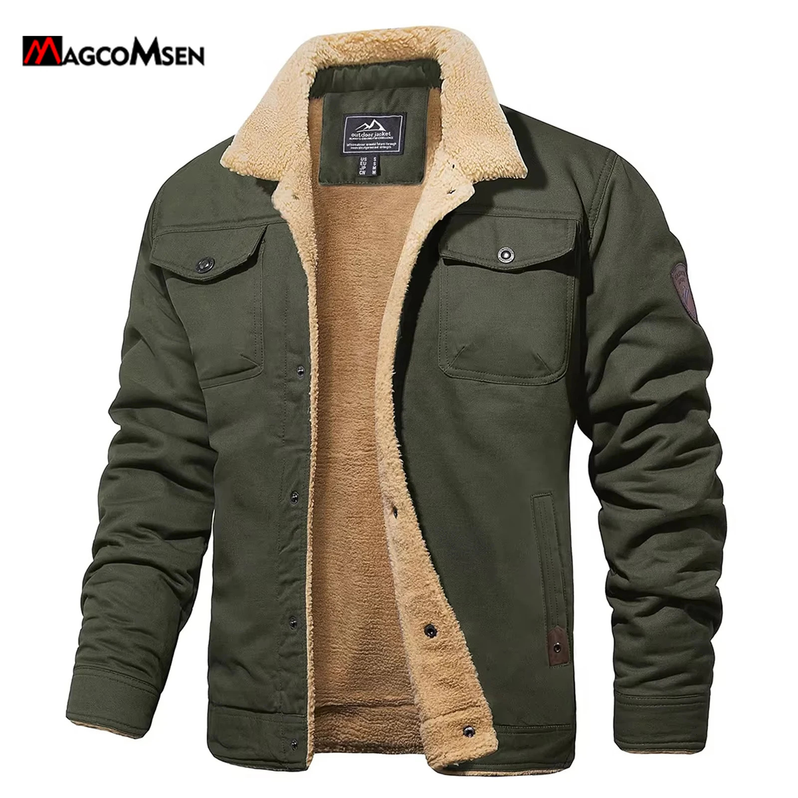 MAGCOMSEN Men's Jacket Lined Sherpa Jackets Warm Trucker Coats Multi Pocket Cargo Lapel Parkas Winter Work Jackets260921