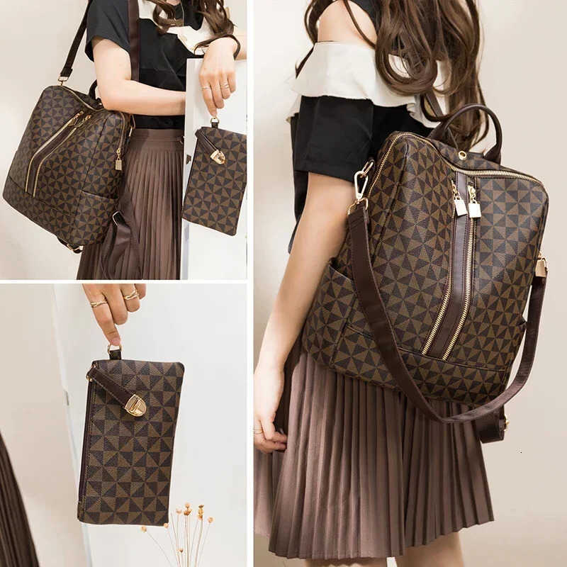 Zaino Donna Zaino Borsa stile e borse 2 in 1 2023 Nuovo designer con tracolla in pelle scozzese Moda femminile Borse a secchiello H260922