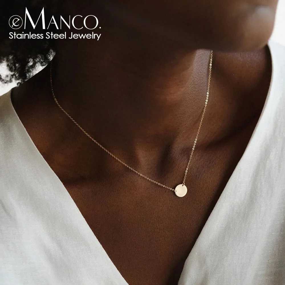 Pendant Necklaces EMANCO Round Stainless Steel Necklaces for Women Korean Pendant Gold Color Choker Necklace for Women Fashion Jewelry X260921