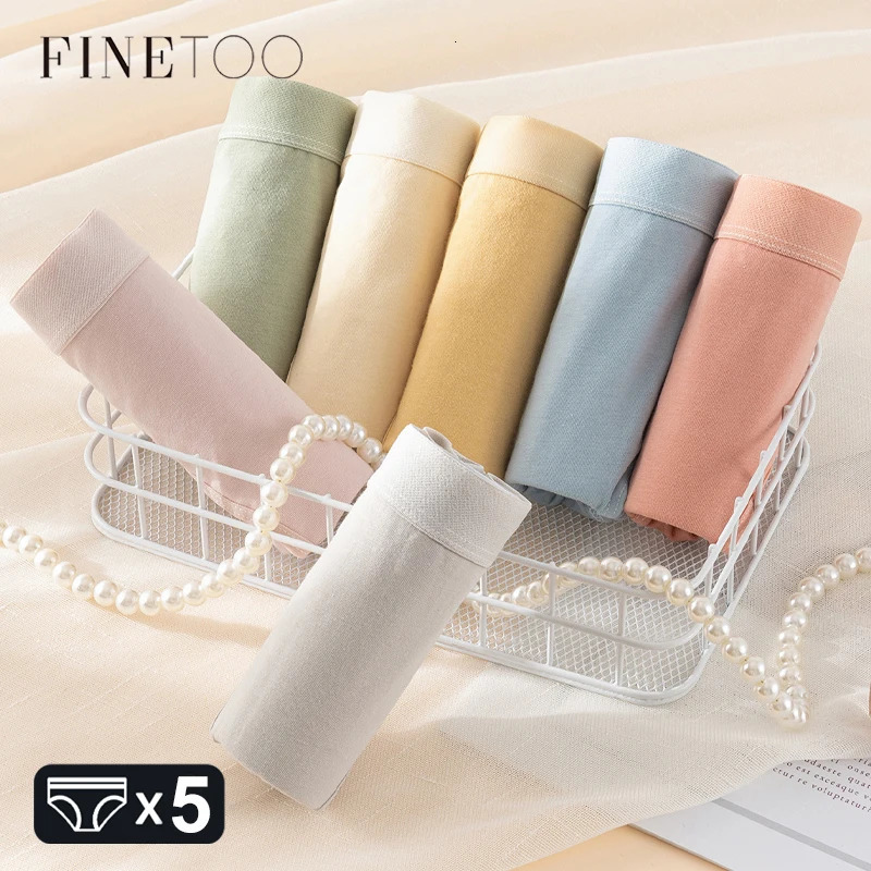 FINETOO 5PCS 100% Cotton Panties for Women Sexy Low Rise Briefs Female Breathable Underwear Solid Color Panties Lingerie M-XL 260922