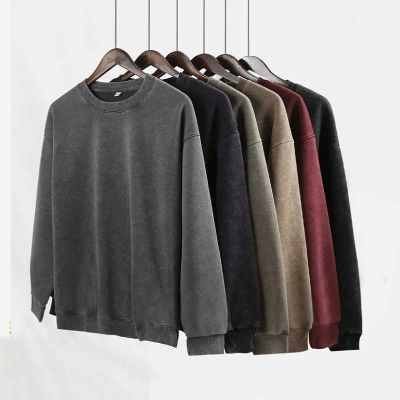Men's Hoodies Sweatshirts 2026 Washed Sweatshirt for Men Women Cotton Loose O-Neck Oversized Clothing Korean Y2k Tops Casual Vintage Long Sleev
