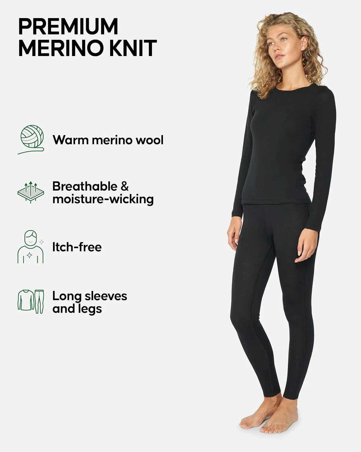 Women's Merino Wool Base Layer Set Top and Bottom Set 100% Wool Thermal Underwear for Womens Tights Long Sleeve 150G R260921