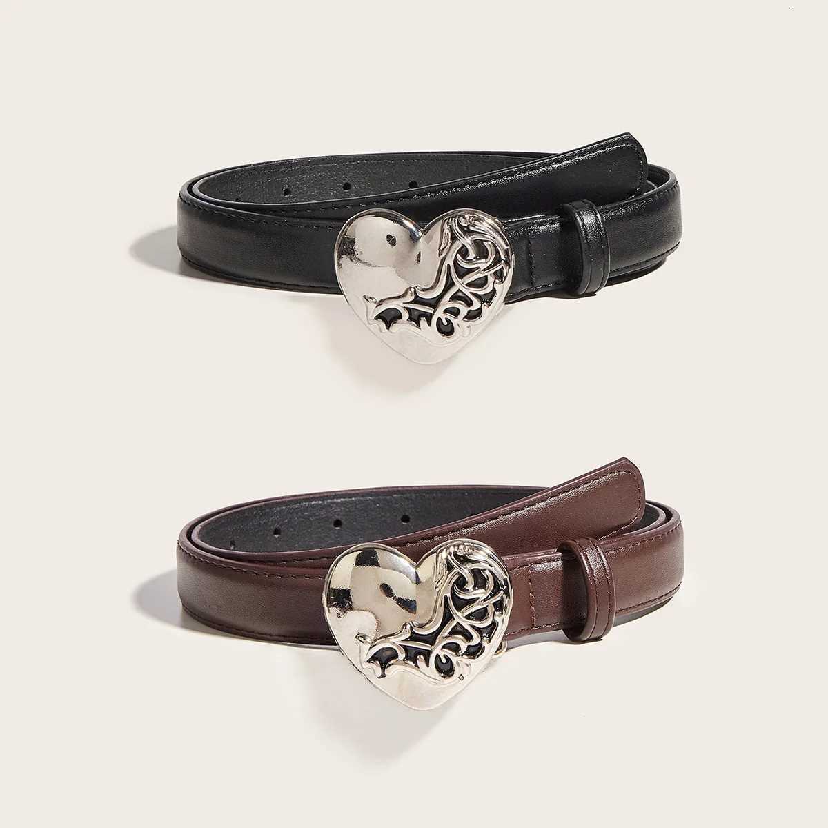 Belts New Vintage-Style Metal Heart Snap-Button Versatile Women's Belt Trendy Minimalist Women's Belt with Decorative Denim Accents Q26092