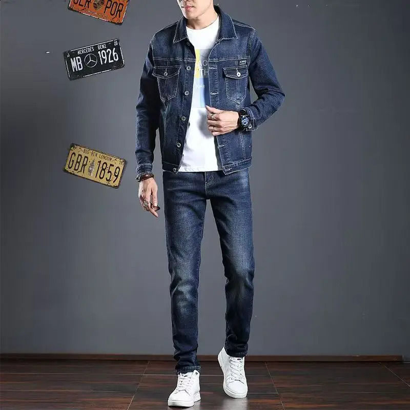 Spring Autumn Denim Coats Set Classic retro Cowboy Jeans Trendy Two-Piece Sets Versatile Outerwear Casual Jacket 260921