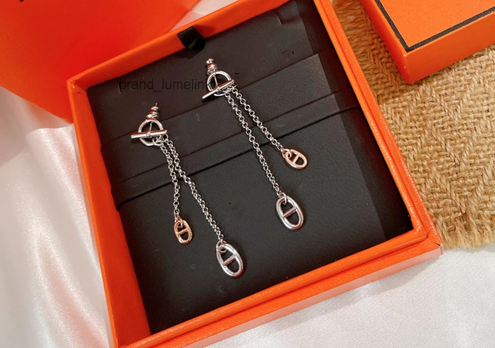 Fashion Silver Color Hollow Double Stud Earrings for Design Link Chain Drop Dangle Earring Jewelry Accessories