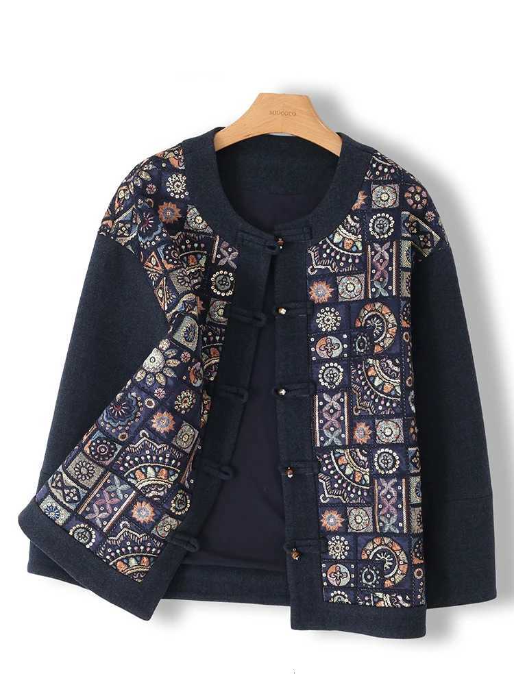 Women's Jackets Vintage Embroidered Jacket Women Elegant Patchwork Coat Long Sleeve Retro Chic Textured Outerwear Autumn Winter Fashion C260921