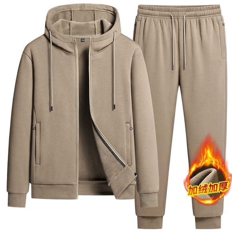 Hooded Men's Tracksuits Men's Sweatshirts+ Pants Suits Male Warm Winter Fleece Sportwear Zipper Coat Warm Sports Sets Thick Hoodies Tracks