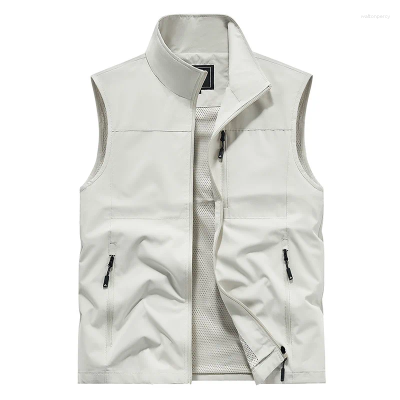 Summer Men Outdoor Cargo Vests Thin Mesh Breathable Waistcoats Climbing Sleeveless Jackets Male Sportswear Casual 6XL