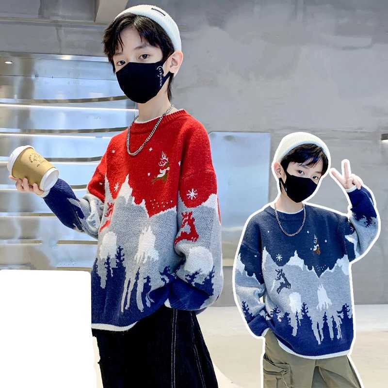 Christmas Pullover Winter Children Autumn Sweater for Tween Boy Casual Deer Pattern Knitwear Kids Sylish New Year Knitted Clothing 4-14Y C260921