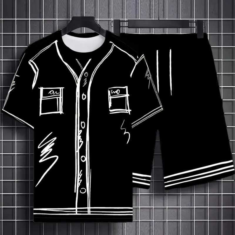2025 Men's Tracksuits Summer New Men's T-shirt Suit Top Shorts Set Summer Funny Clothes Harajuku Casual Short Sleeve And Shorts 2-piece Se