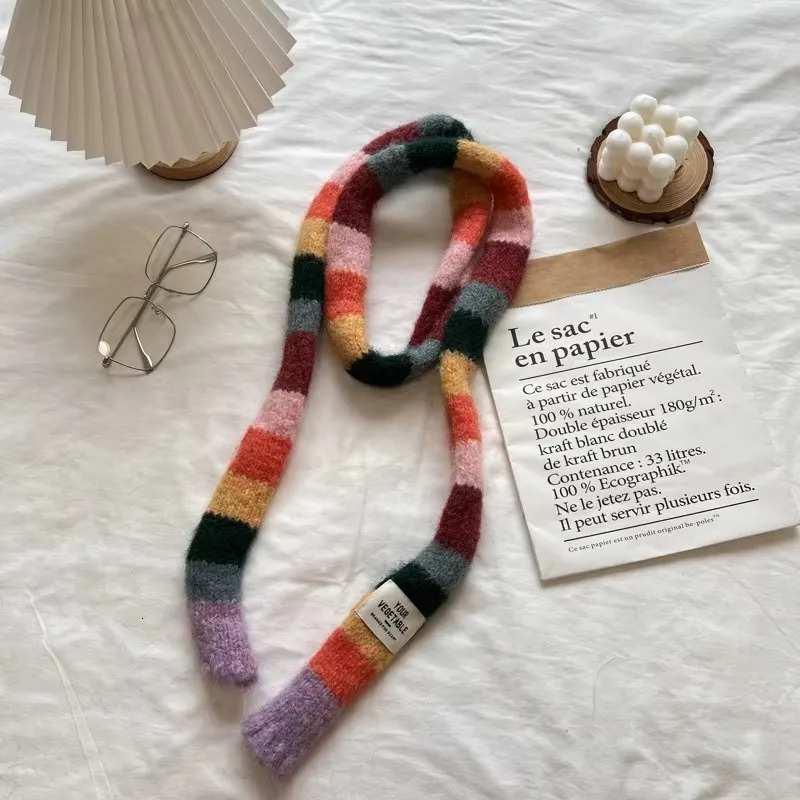 Womens Thin Narrow Long Colorful Striped Scarf Autumn and Winter Girl AllMatch Decorative Scarf 260922