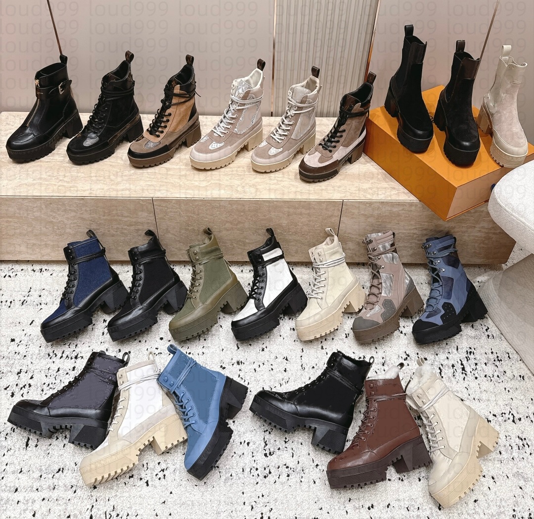 laureate designer boots women half boots classic brand print shoes fashion woman boot multicolor winter round toe lace up boots women snow boots big