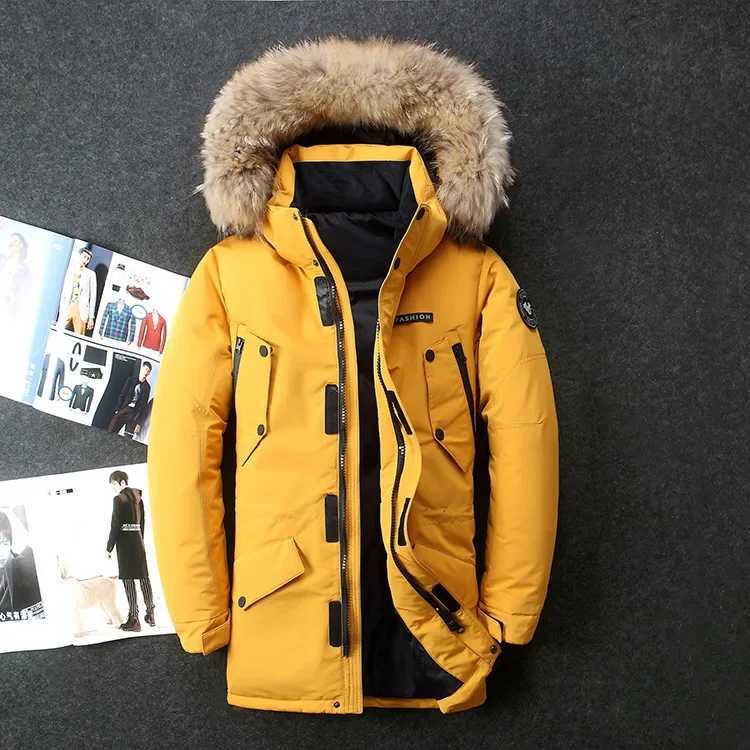 Winter Men's Men's Down Parkas Jacket Fur Hood Thick White Duck Down Coats Men Mid-Length Outdoor Puffer Jackets Jaqueta Masculina Inverno