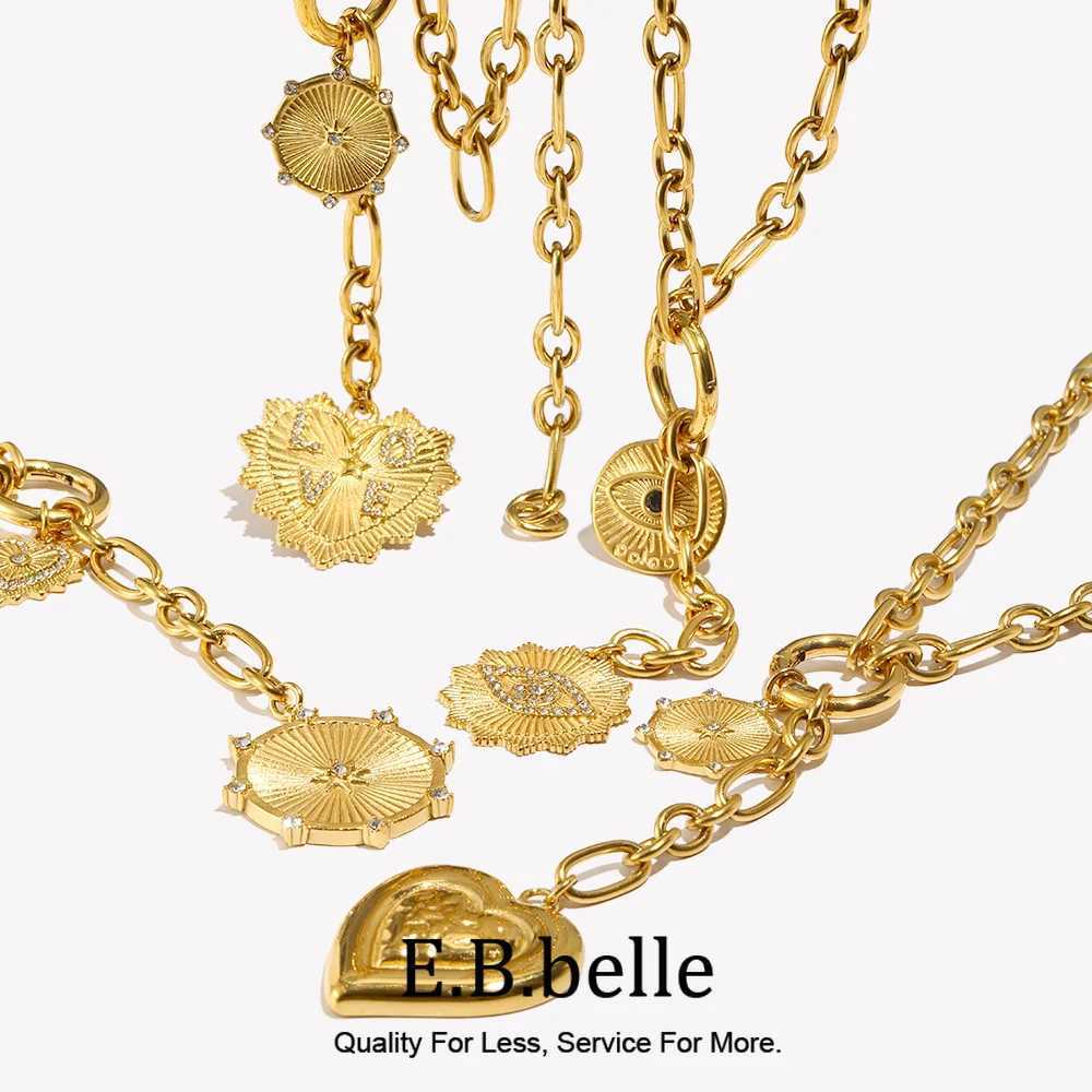 Pendant Necklaces E.B.belle O-Shape Chain Star Heart Eye Tassel Pendant Necklace Stainless Steel 18k Gold Plated Waterproof Jewelry For Women Gift X